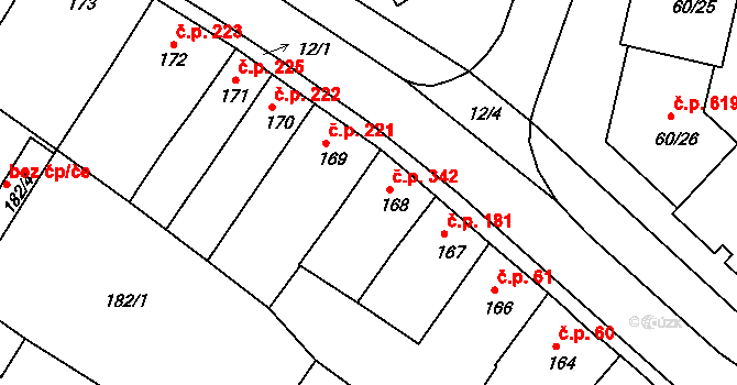 Veselí nad Lužnicí I 342, Veselí nad Lužnicí na parcele st. 168 v KÚ Veselí nad Lužnicí, Katastrální mapa
