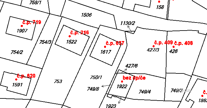 Kdyně 637 na parcele st. 1617 v KÚ Kdyně, Katastrální mapa