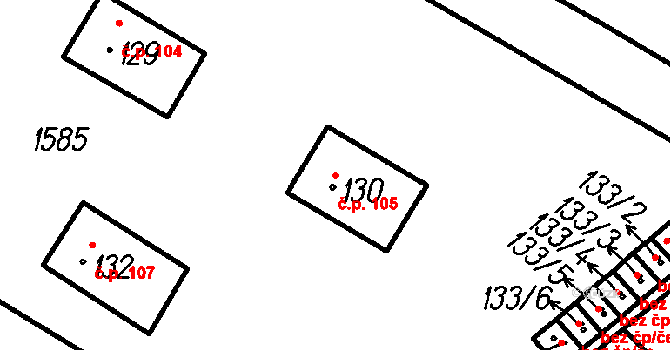 Pernarec 105 na parcele st. 130 v KÚ Pernarec, Katastrální mapa