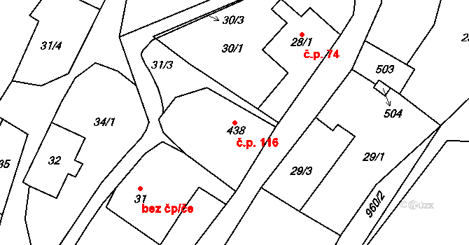Lipová 116 na parcele st. 438 v KÚ Lipová u Šluknova, Katastrální mapa