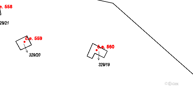 Pňovany 560 na parcele st. 329/19 v KÚ Dolany u Stříbra, Katastrální mapa