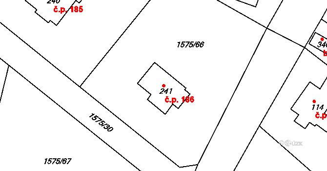 Hrádek 186 na parcele st. 241 v KÚ Hrádek u Rokycan, Katastrální mapa