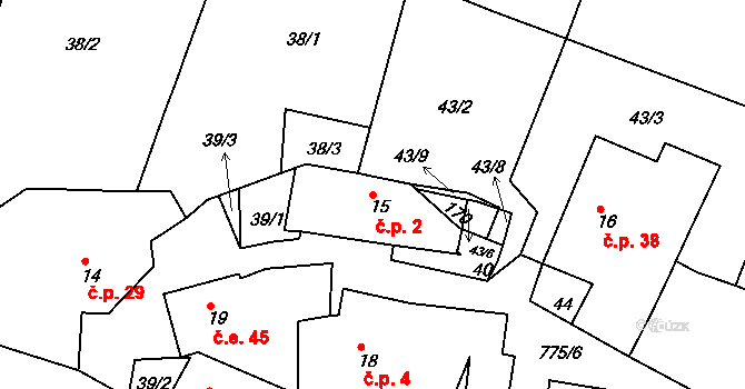 Plískov 2 na parcele st. 15 v KÚ Plískov, Katastrální mapa