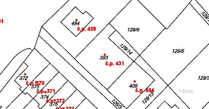 Studánka 431, Pardubice na parcele st. 393 v KÚ Studánka, Katastrální mapa