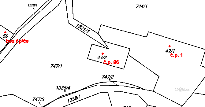 Choratice 86, Malšovice na parcele st. 47/2 v KÚ Borek u Děčína, Katastrální mapa