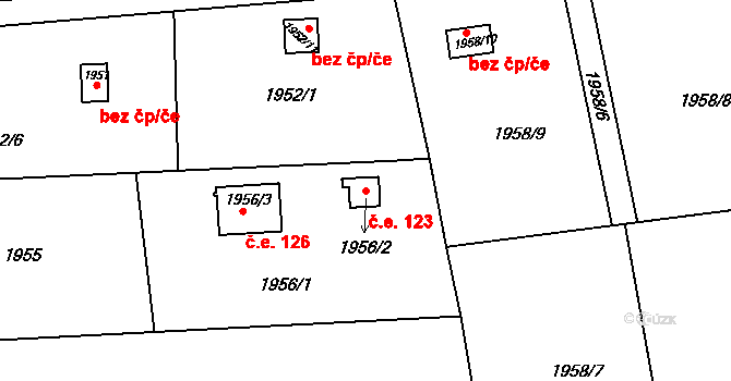 Třešť 123 na parcele st. 1956/2 v KÚ Třešť, Katastrální mapa