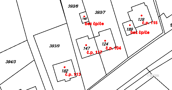 Vranová 117 na parcele st. 147 v KÚ Vranová u Letovic, Katastrální mapa