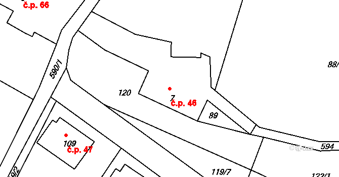 Hněvkov 46, Zábřeh na parcele st. 7 v KÚ Hněvkov, Katastrální mapa
