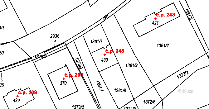 Sehradice 245 na parcele st. 430 v KÚ Sehradice, Katastrální mapa