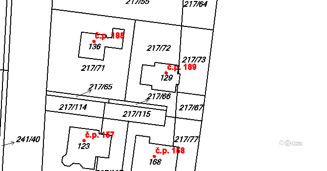 Kolomuty 189 na parcele st. 129 v KÚ Kolomuty, Katastrální mapa