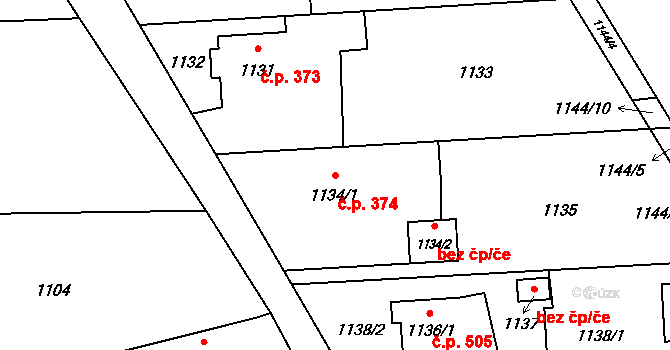 Postřelmov 374 na parcele st. 1134/1 v KÚ Postřelmov, Katastrální mapa