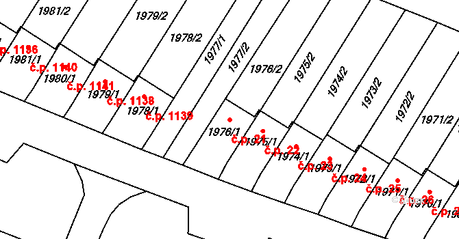 Mohelnice 21 na parcele st. 1976/1 v KÚ Mohelnice, Katastrální mapa
