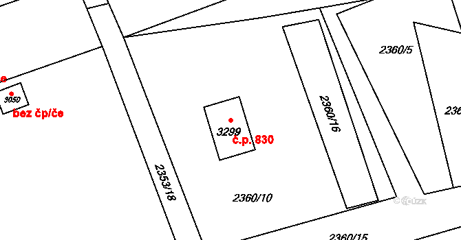 Ostravice 830 na parcele st. 3299 v KÚ Ostravice 1, Katastrální mapa