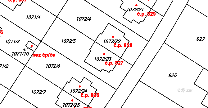 Studénka 827 na parcele st. 1072/23 v KÚ Studénka nad Odrou, Katastrální mapa