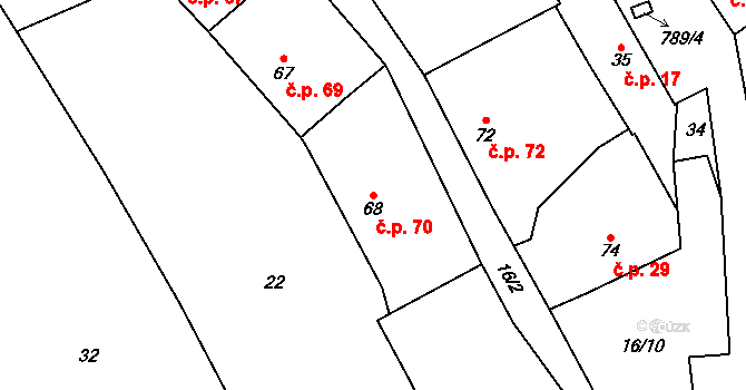 Lašovice 70 na parcele st. 68 v KÚ Lašovice, Katastrální mapa