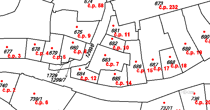 Latrán 7, Český Krumlov na parcele st. 683 v KÚ Český Krumlov, Katastrální mapa