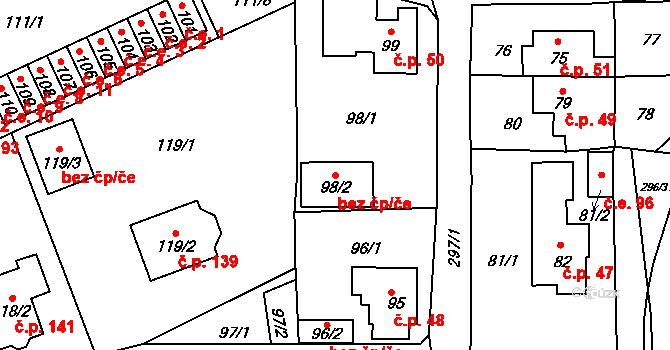Velké Březno 88517691 na parcele st. 98/2 v KÚ Valtířov nad Labem, Katastrální mapa