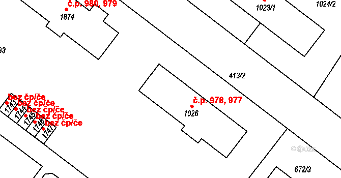 Humpolec 977,978 na parcele st. 1026 v KÚ Humpolec, Katastrální mapa
