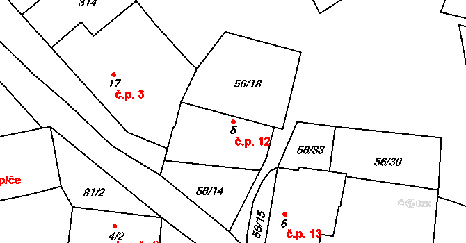 Čavyně 12, Vodňany na parcele st. 5 v KÚ Čavyně, Katastrální mapa