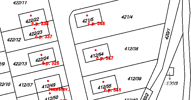 Lysolaje 347, Praha na parcele st. 412/54 v KÚ Lysolaje, Katastrální mapa