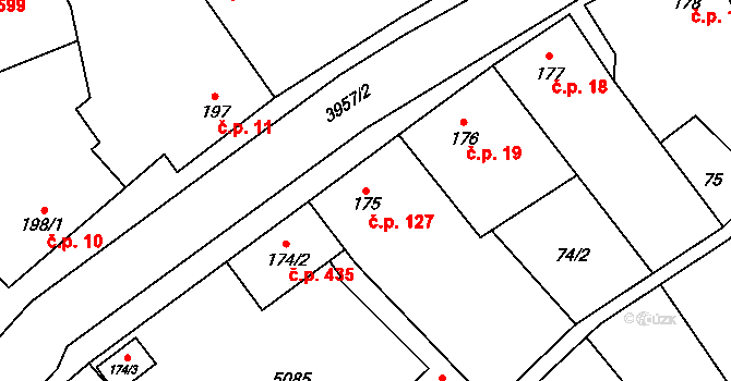 Kryry 127 na parcele st. 175 v KÚ Kryry, Katastrální mapa