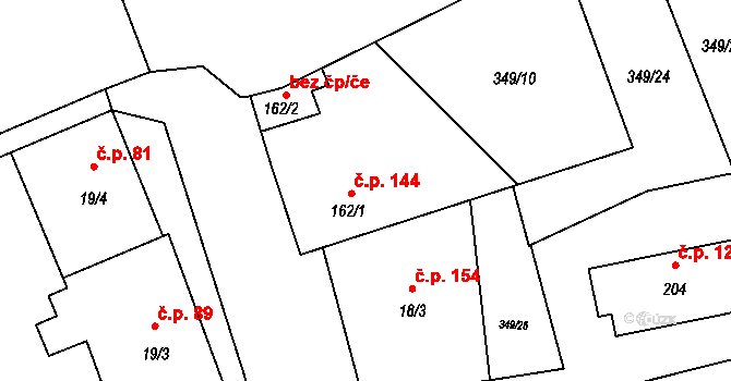 Měcholupy 144 na parcele st. 162/1 v KÚ Měcholupy u Žatce, Katastrální mapa