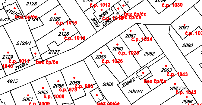 Louny 1026 na parcele st. 2059 v KÚ Louny, Katastrální mapa