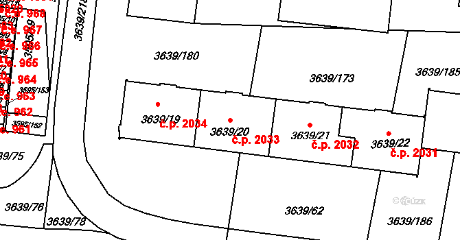 Louny 2033 na parcele st. 3639/20 v KÚ Louny, Katastrální mapa