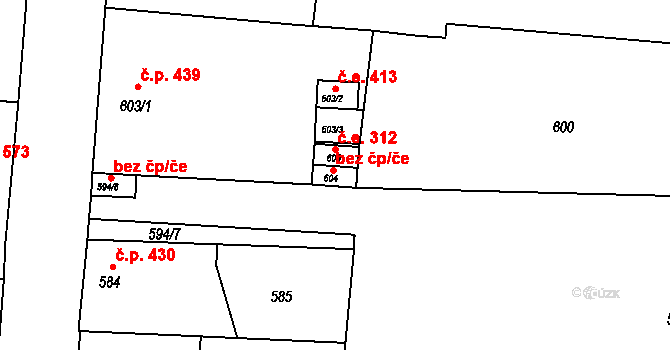 Podbořany 313 na parcele st. 604 v KÚ Podbořany, Katastrální mapa