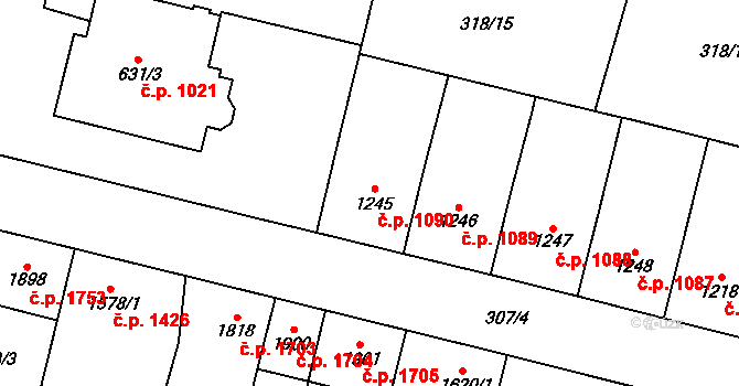 Žatec 1090 na parcele st. 1245 v KÚ Žatec, Katastrální mapa