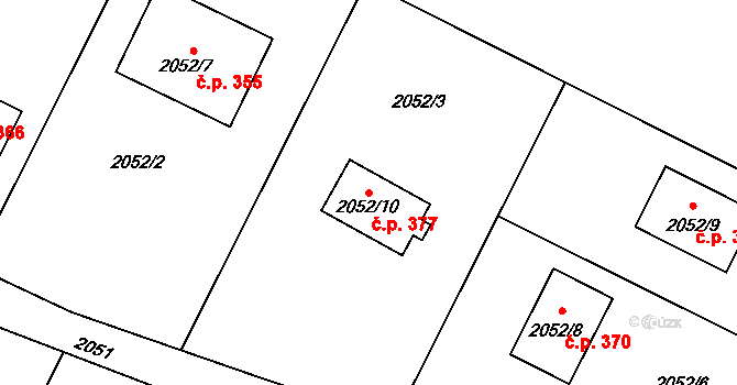 Deblín 377 na parcele st. 2052/10 v KÚ Deblín, Katastrální mapa