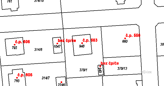 Přibyslav 583 na parcele st. 948 v KÚ Přibyslav, Katastrální mapa