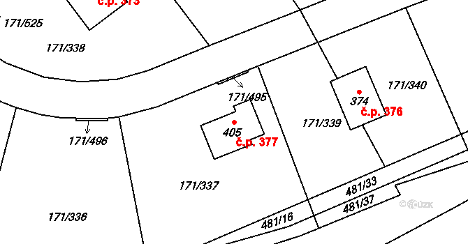 Letkov 377 na parcele st. 405 v KÚ Letkov, Katastrální mapa
