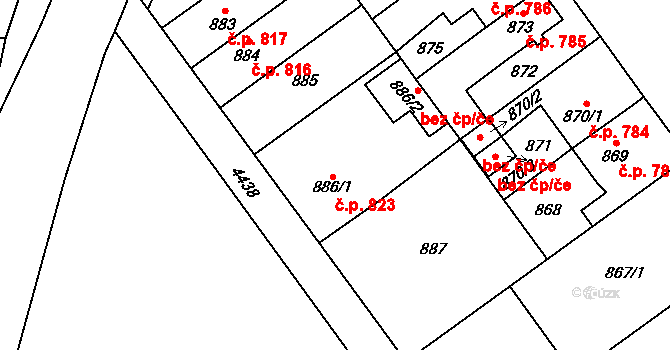 Chotěboř 823 na parcele st. 886/1 v KÚ Chotěboř, Katastrální mapa
