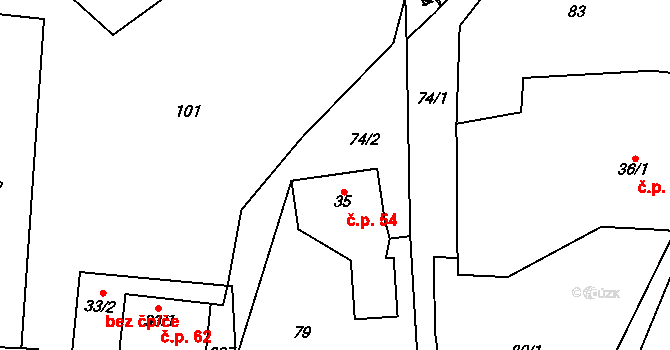 Brocná 54, Skuhrov nad Bělou na parcele st. 35 v KÚ Brocná, Katastrální mapa