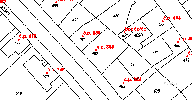 Týniště nad Orlicí 388 na parcele st. 492 v KÚ Týniště nad Orlicí, Katastrální mapa
