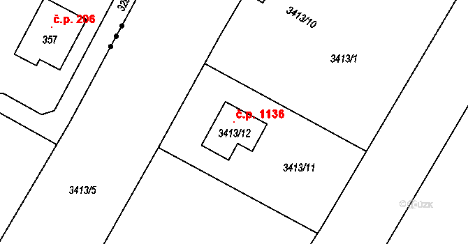 Jablunkov 1136 na parcele st. 3413/12 v KÚ Jablunkov, Katastrální mapa