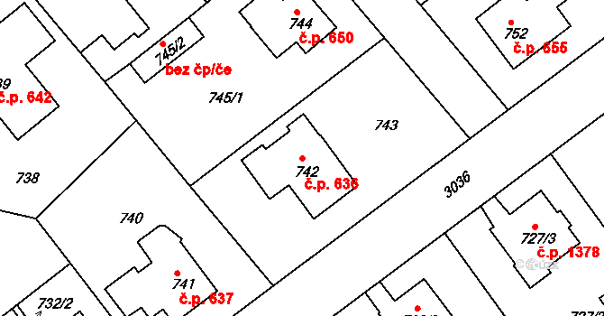 Rychnov nad Kněžnou 636 na parcele st. 742 v KÚ Rychnov nad Kněžnou, Katastrální mapa