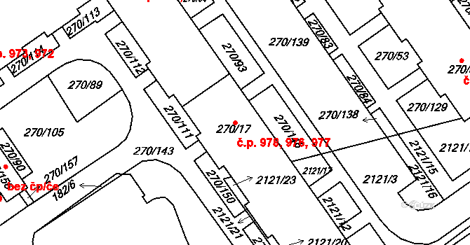Dobruška 976,977,978 na parcele st. 270/17 v KÚ Dobruška, Katastrální mapa