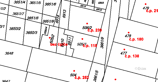 Brumovice 118 na parcele st. 505/1 v KÚ Brumovice, Katastrální mapa