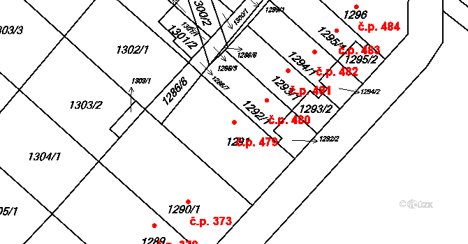 Drnholec 479 na parcele st. 1291 v KÚ Drnholec, Katastrální mapa