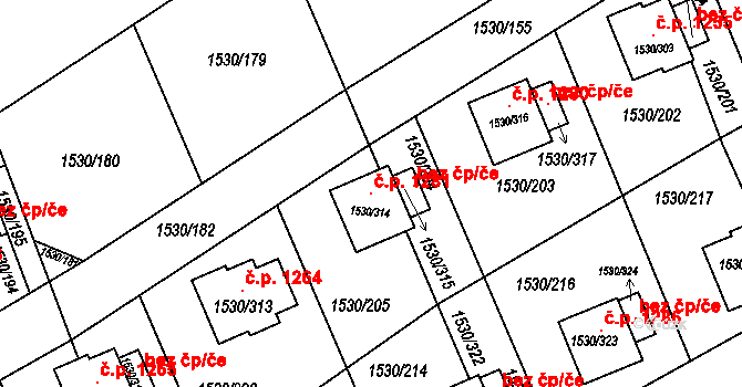 Řeporyje 1281, Praha na parcele st. 1530/314 v KÚ Řeporyje, Katastrální mapa