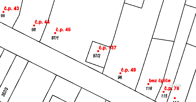 Trávník 137, Kroměříž na parcele st. 97/2 v KÚ Trávník, Katastrální mapa