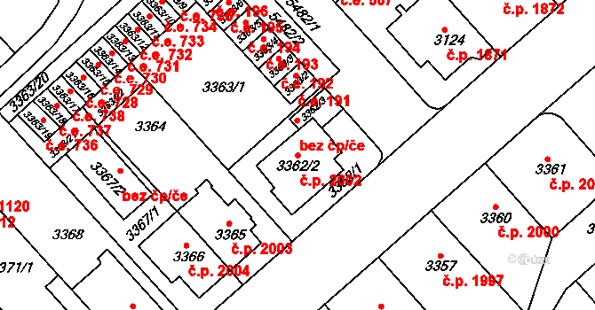 Znojmo 2002 na parcele st. 3362/2 v KÚ Znojmo-město, Katastrální mapa