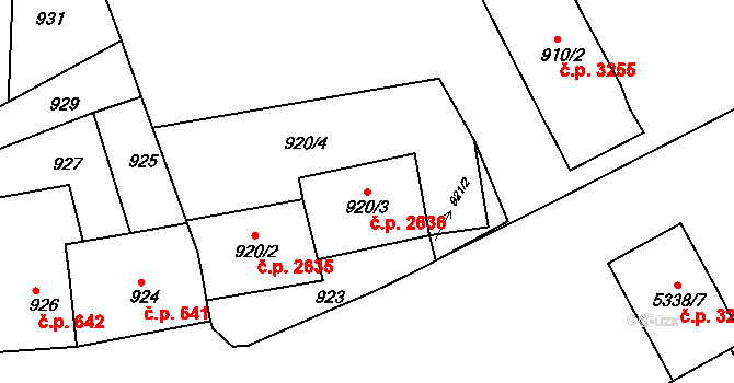 Znojmo 2636 na parcele st. 920/3 v KÚ Znojmo-město, Katastrální mapa