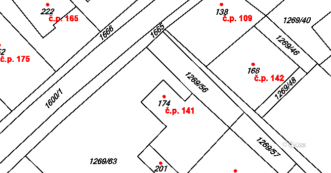 Opatovice 141 na parcele st. 174 v KÚ Opatovice u Hranic, Katastrální mapa