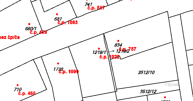 Lipník nad Bečvou I-Město 1022, Lipník nad Bečvou na parcele st. 1219/1 v KÚ Lipník nad Bečvou, Katastrální mapa