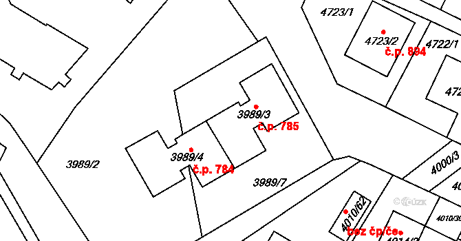 Žižkov 785, Kutná Hora na parcele st. 3989/3 v KÚ Kutná Hora, Katastrální mapa