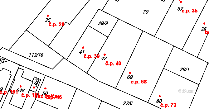 Písty 40 na parcele st. 42 v KÚ Písty u Nymburka, Katastrální mapa