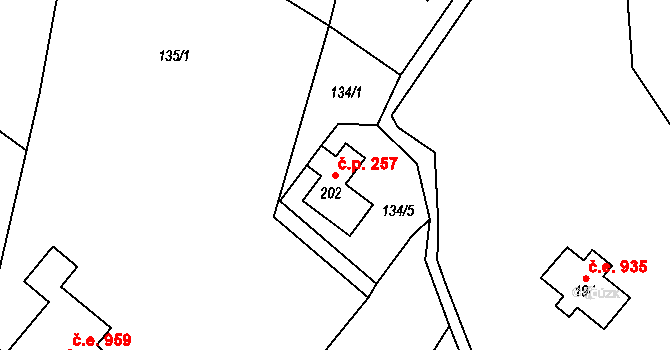 Josefův Důl 257 na parcele st. 202 v KÚ Josefův Důl u Jablonce nad Nisou, Katastrální mapa